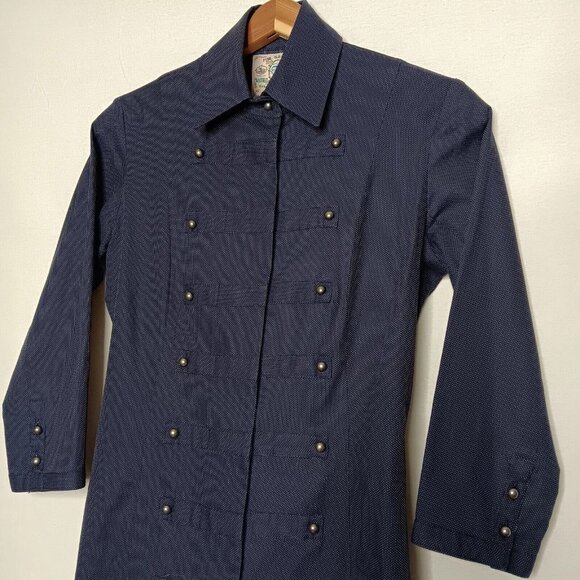 Fine Garments By Bell Alicia Size 0 Shirt Dress Military Navy Blue Polka Dot - Picture 4 of 12